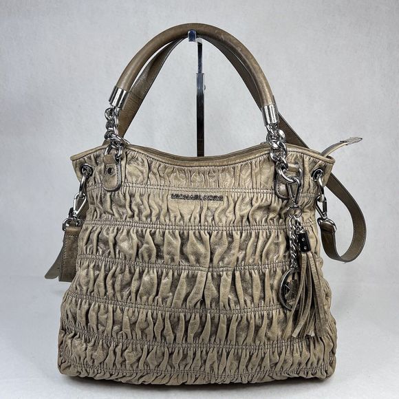 Michael Kors Webster Ruched Gathered Metallic Leather Shoulder Bag Crossbody - Picture 1 of 16